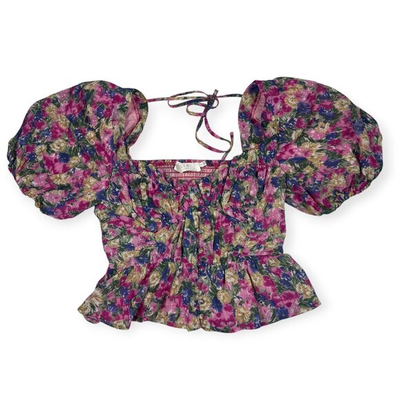 Astr The Label Tops - NWOT ASTR The Label Floral Bustier Puff Sleeve Peplum Top